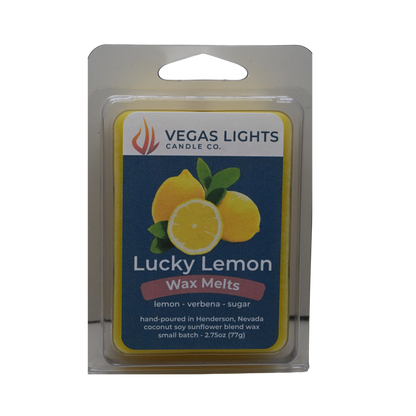 Vegas Lights Candle Co. Lucky Lemon wax melts packaging on a white background