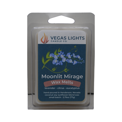 Vegas Lights Candle Co. Moonlit Mirage wax melts packaging on a white background