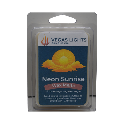 Vegas Lights Candle Co. Neon Sunrise wax melts packaging on a white background