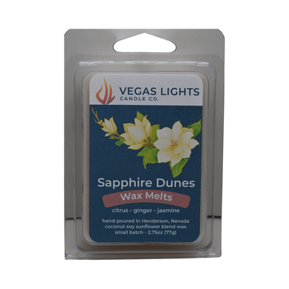 Vegas Lights Candle Co. Sapphire Dunes wax melts packaging on a white background