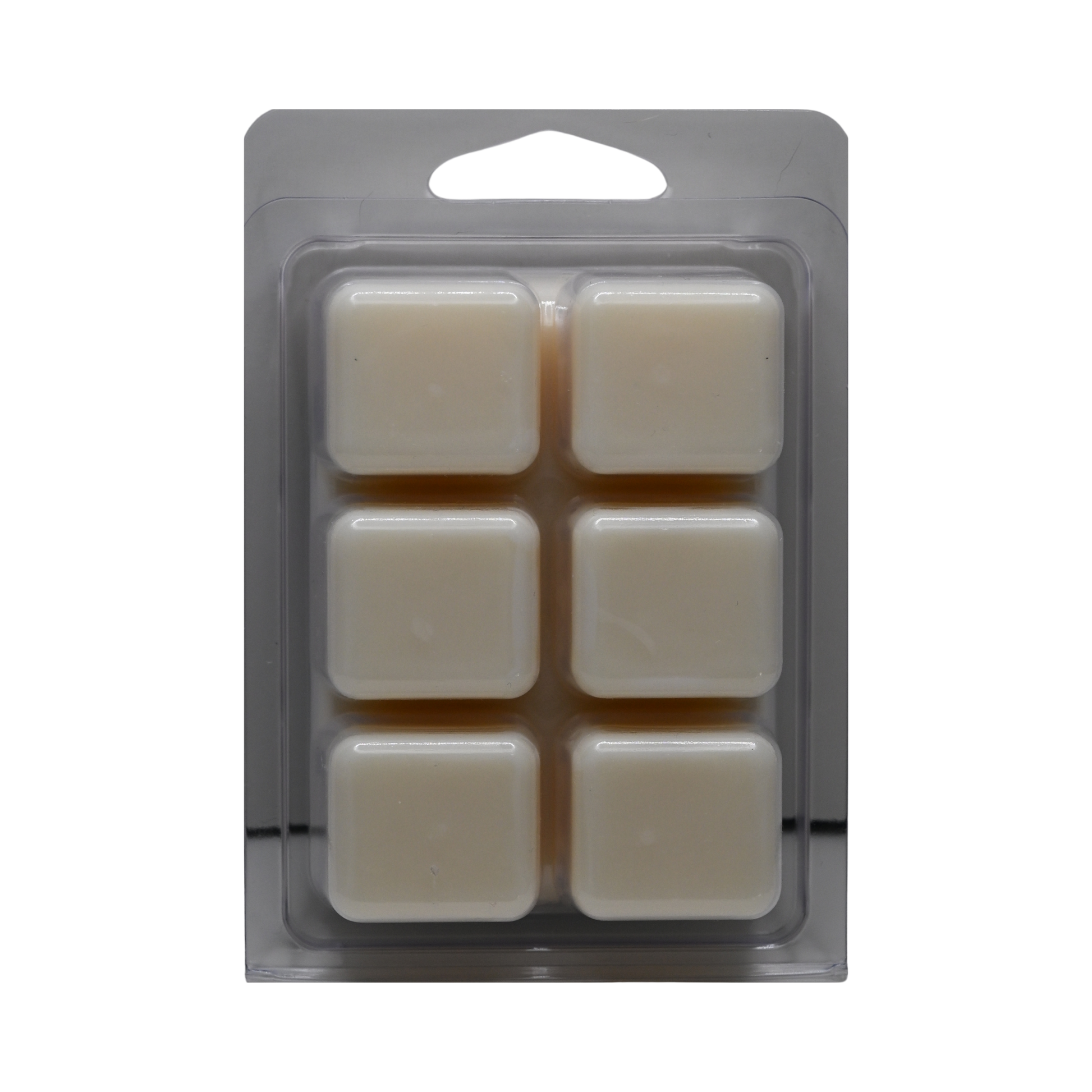 Pack of six square wax melts in a clear plastic packaging.