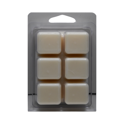 Pack of six square wax melts in a clear plastic packaging.