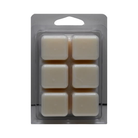 Pack of six square wax melts in a clear plastic packaging.